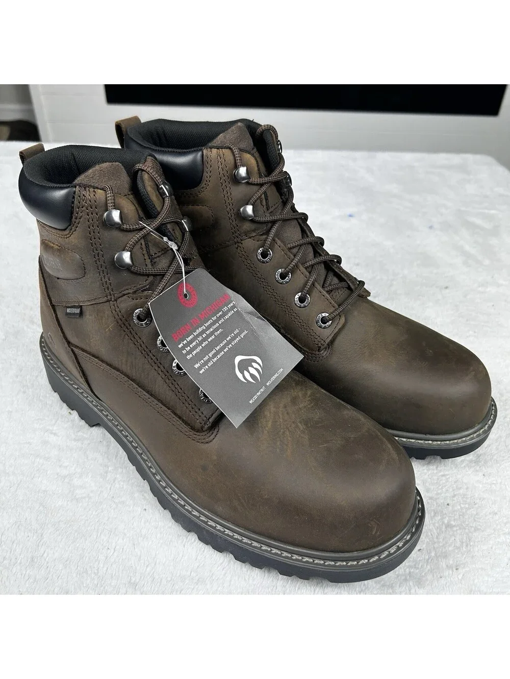 WOLVERINE Men’s Floorhand Waterproof Steel Toe Boots Size 8 Dark Brown New